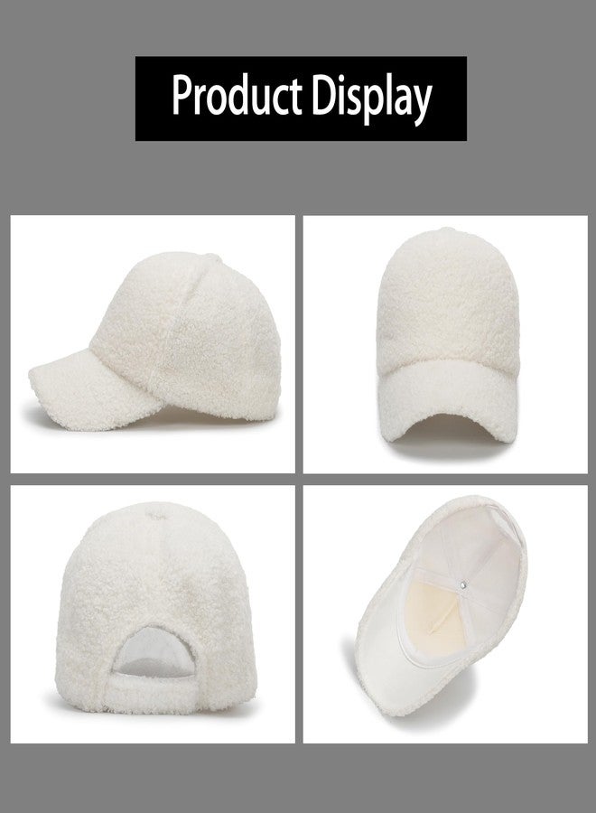 Vikodah Faux-Sherpa-Baseball-Hat for Women & Men Winter Warm Faux Shearling Baseball Cap Teddy-Fleece Hip-Hop Cap White - Image 4
